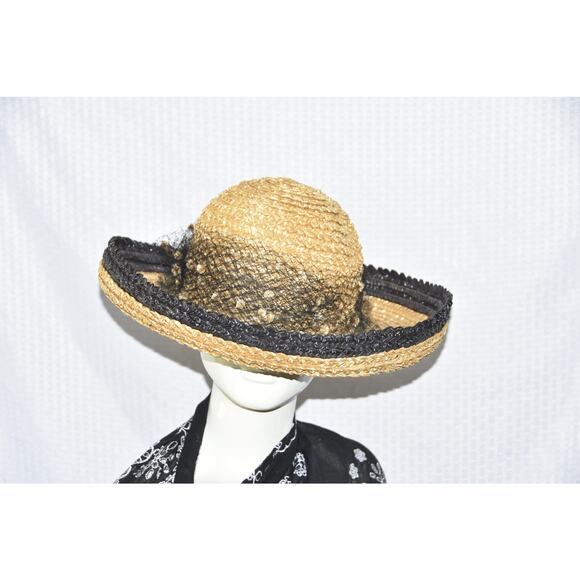 Oscar De La Renta Millinery Natural & Black Straw Derby Sun Hat